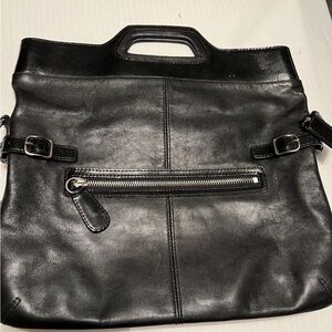 Coach Bonnie Black Leather Shoulder Satchel fold-over Bag.